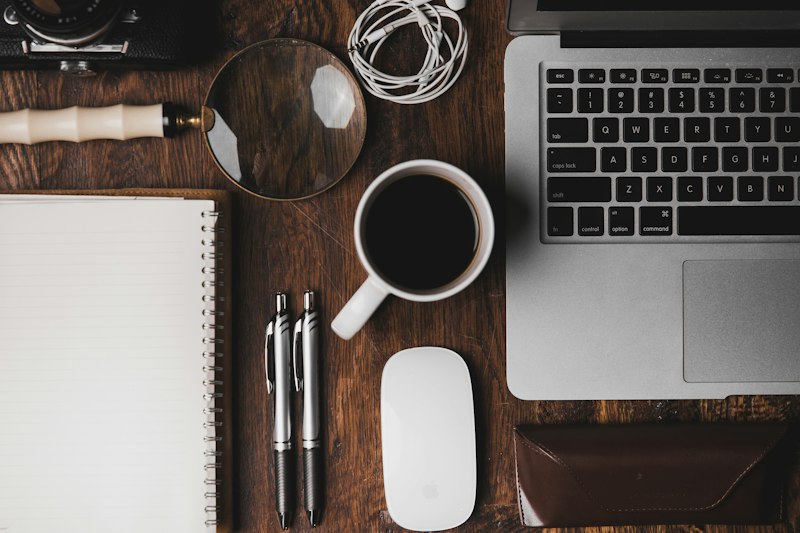 Modern office desk with supplies